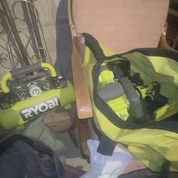 RYOBI air compressor + drills