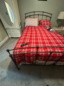 Full size metal bed frame with rails