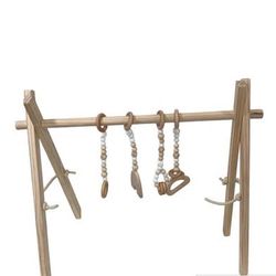 Poppyseed Play Wooden Baby Gym, Natural Wood w/ White Toys