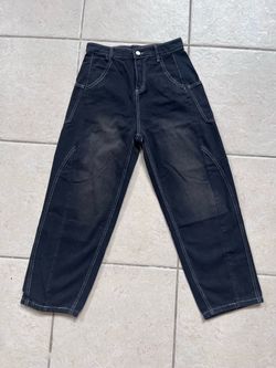 NWT Black High-Waisted Contrast Stitch Barrel/Cargo Jeans