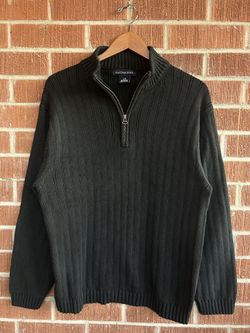 Hathaway Men’s Black Quarter Zip Ribbed Cotton Sweater Size L