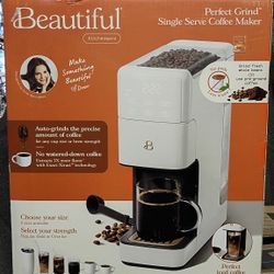 Beautiful Perfect Grind Programmable Single Serve Coffee Maker, White Icing, Cafetera