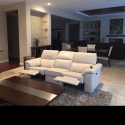Bisque white leather motorized sofa excellent condition 3500