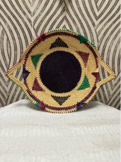 African hand woven colorful wall basket
