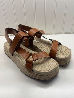Brown Leather Platform Espadrille Sandals