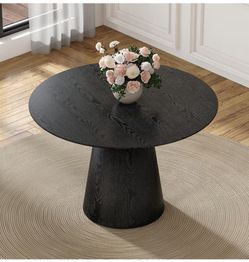 Black Round Dining Table for 4, Modern Wood Kitchen Table, 43.5" Circle Dining Table with Pedestal for Kitchen,Living Room,Apartment,Restaurant,Small 