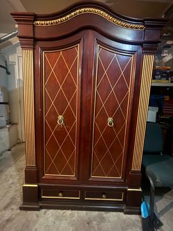 Mahogany Armoire with Gold Accents