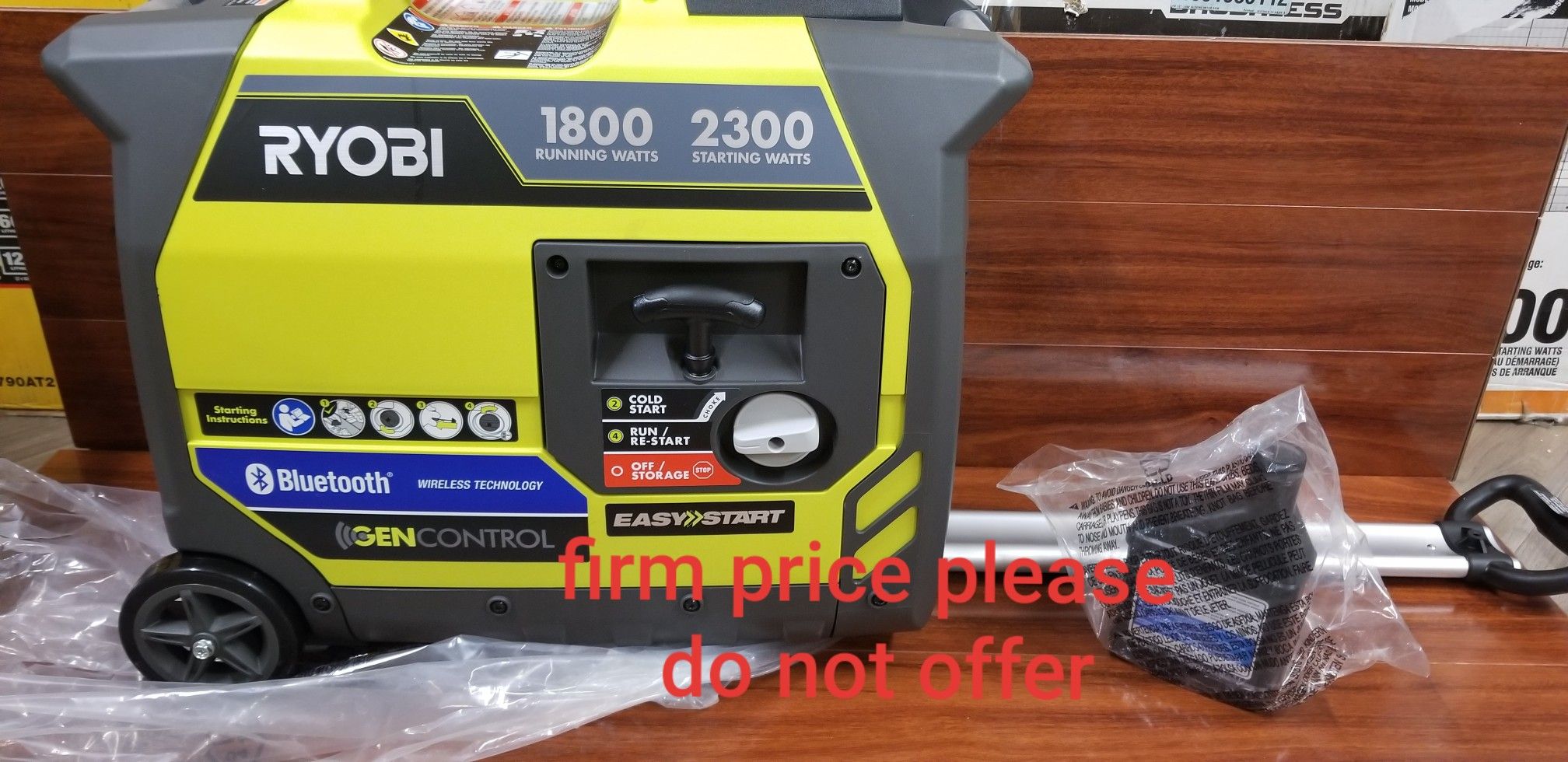 RYOBI Bluetooth 2,300-Watt Quiet Gasoline Powered Digital Inverter Generator(I don't have the box, please, look at the picture)