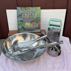 Stainless Steel Bowl Cookbook Grater Whisk Tongs Potato Ricer