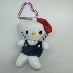 806- Soft Red, White, And Blue Kitty Plush Keychain With Pink Heart Shaped Metal