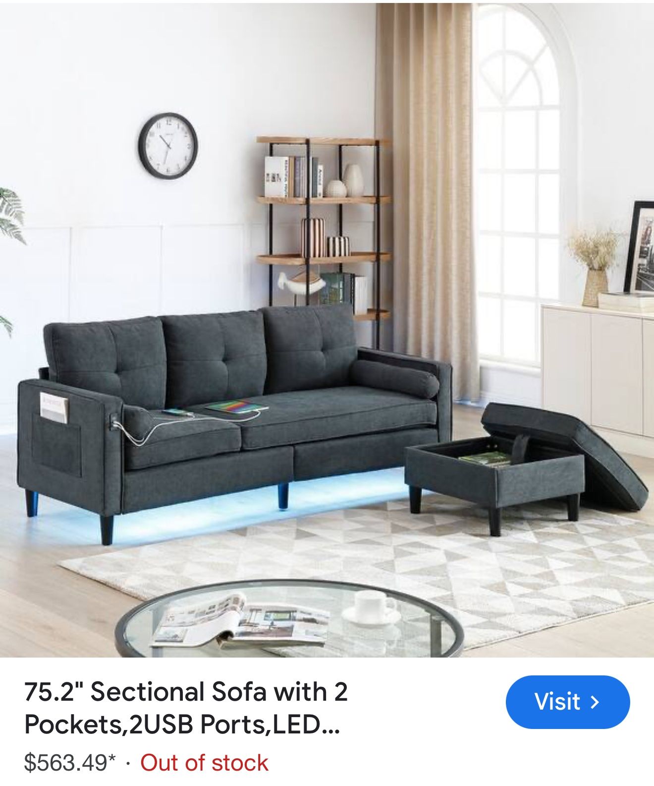 Aukfa Sectional Sofa Couch with Storage Ottoman, USB Port, , 
