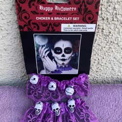 Halloween Choker And Bracelet Skull Set