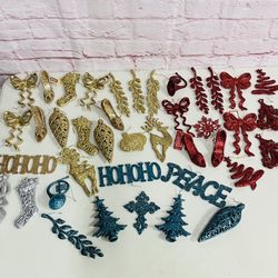 Bundle Of 56 Holiday Time Glitter Christmas Ornaments Assorted Colors