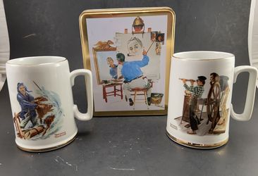 VTG Norman Rockwell Lot-2 Museum Nautical Mugs Tankards & Centennial Tin