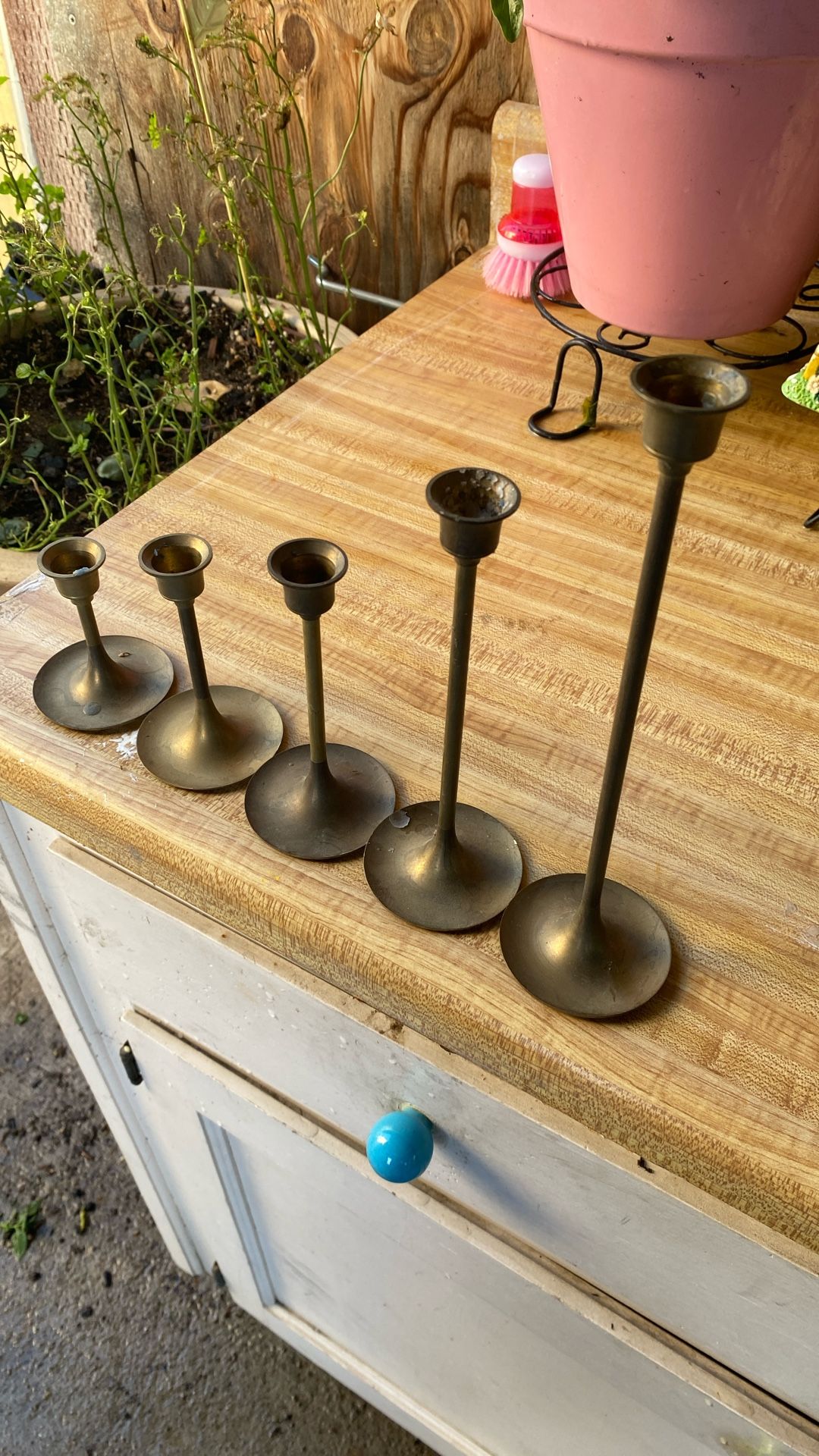 5 Brass Candle Holders