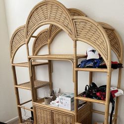 Vintage Boho Chic Bamboo Rattan Etagere