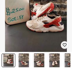 Nike Air Huarache Run GS Trainers White And Red