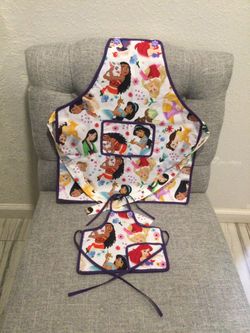 PRINCESS PATTERN “ TODDLERS AND DOLL APRONS, NEW. (3T)