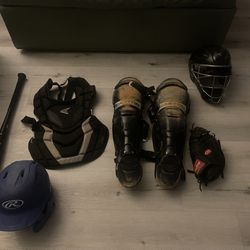  Baseball Catchers Gear With Glove, Bat And Helmet