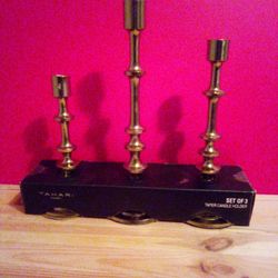 Tahari Home Set Of 3 Gold Taper Candle Holders