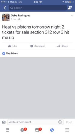 Miami heat tickets for sale sections 312 row 3 Detroit pistons