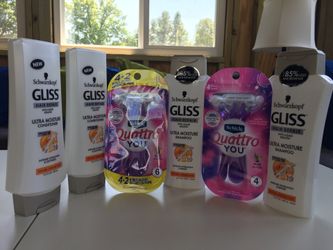 2sets of Gliss shampoo and conditioner 400ml Ultra Repair 2packs of Schick Razor Quattro bundle for $20/Pick Up Gahanna