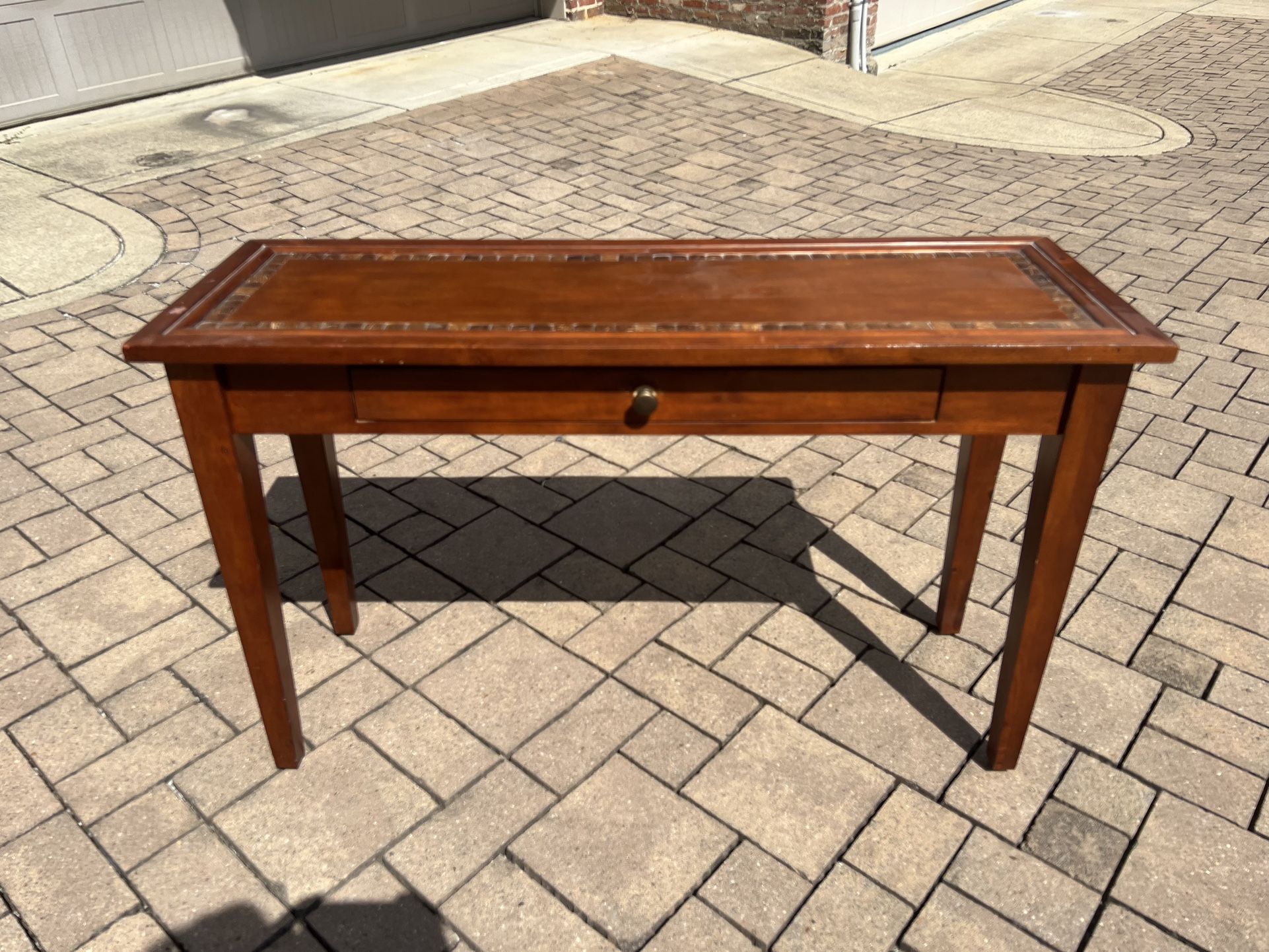 Wooden Console Table With Turtle Shell Trimming.