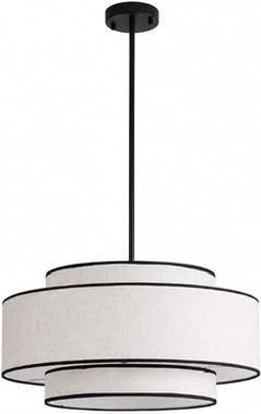 24-inch 3-Tier Drum Linen Pendant Light, Modern Farmhouse Fabric Chandelier, 3-Light