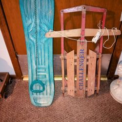 Antique Sled. Thick Plastic Snowboard With Pool Handle Not Easy To Break Pretty Thick Plastic