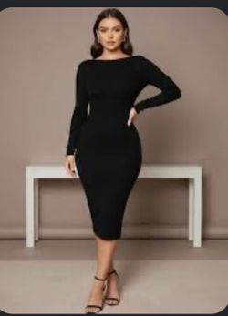 Built-In Shapewear Long Sleeve Crew Neck Backless Midi Dress
