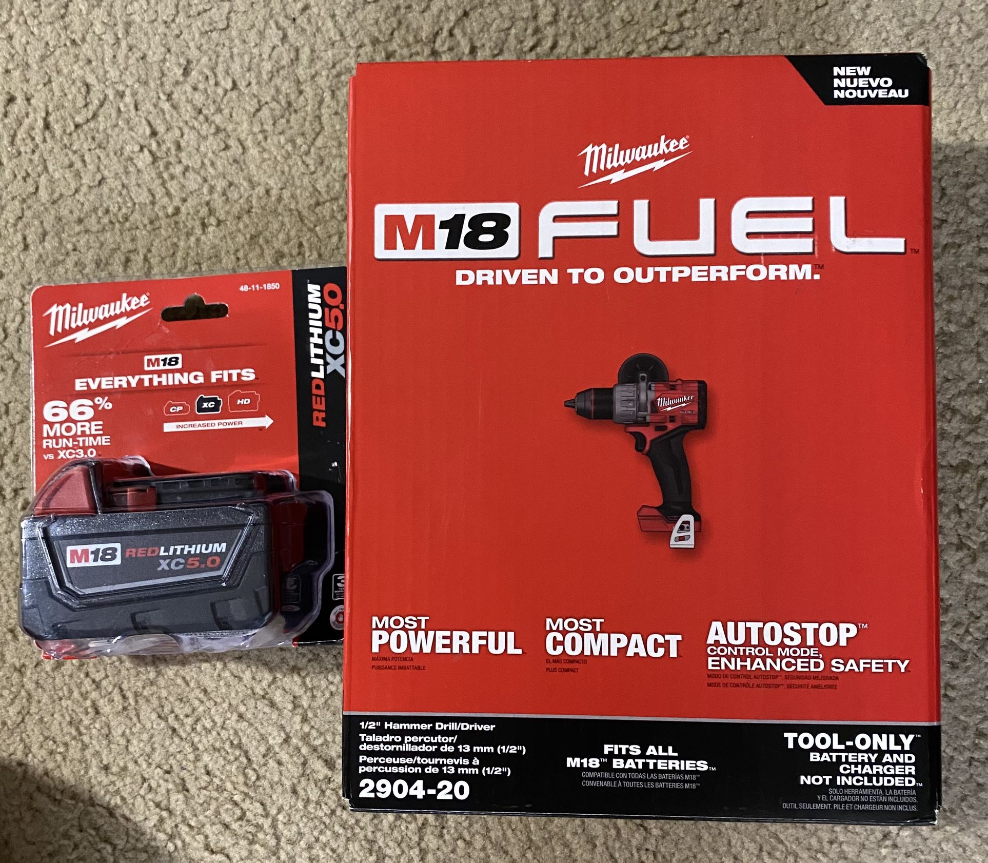 Milwaukee M18 Hammer Drill And Xc 5.0 Battery