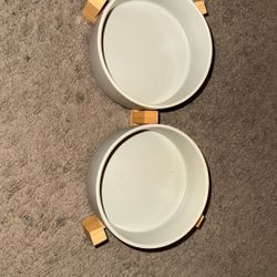 Ceramic Dog Or Cat Bowl With Bamboo Stand 