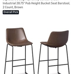  ASHLEY "Bar Stools Set of 2". Signature Design by Ashley Centiar Urban Industrial 28.75" Pub Height Bucket Seat Barstool, 2 Count, Brown