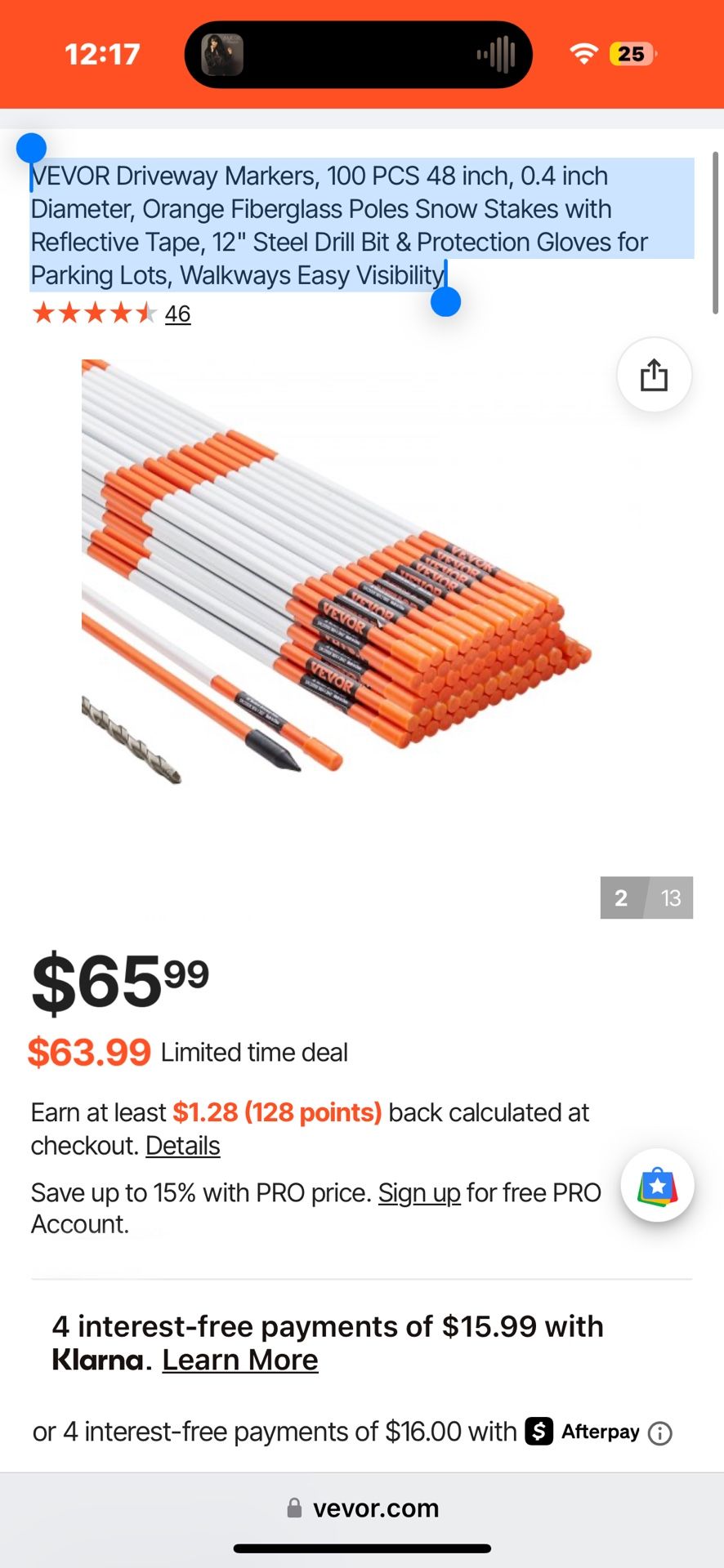 VEVOR Driveway Markers, 100 PCS 48 inch, 0.4 inch Diameter, Orange  Fiberglass Poles Snow Stakes with