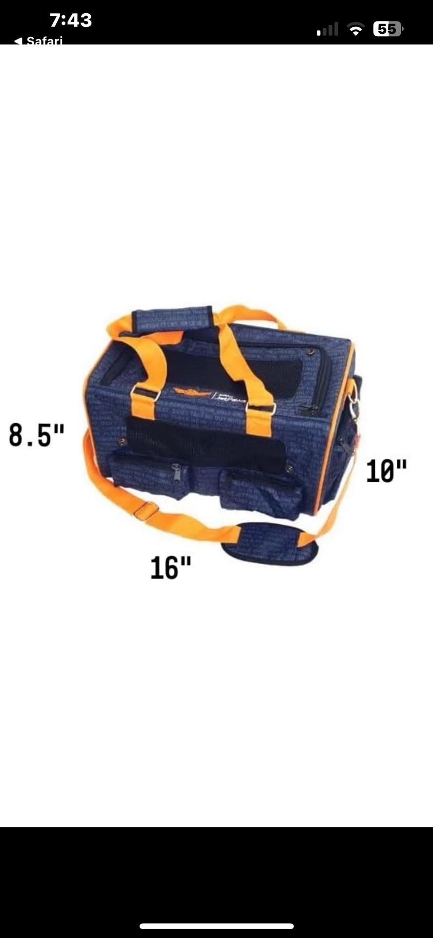 Official Pet Carrier of JetBlue Airlines Blue 16 inches