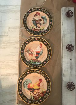 Rooster decorative plates set of 3