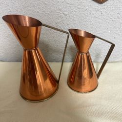 2 Vintage / Antique Copper & Brass Vase Or Jug