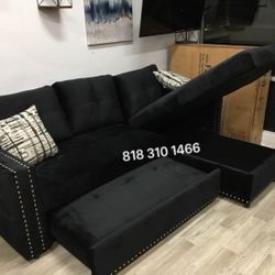 Reversible Sectional Sofa Pull Out Bed With Storage Chaise Black Velvet