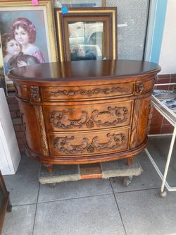 Carved wood ornate lion dresser chest 42 by 22 by 30