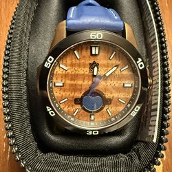 Pono Woodworks Hawaiian Made The Castaway Koa Wood Moon Phase Men’s Watch in Copper