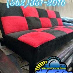 Red And Black Futon Couch Checkered Sofa New Convertible Cama 