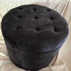 Black Round Velvet Storage Ottoman - Brand New