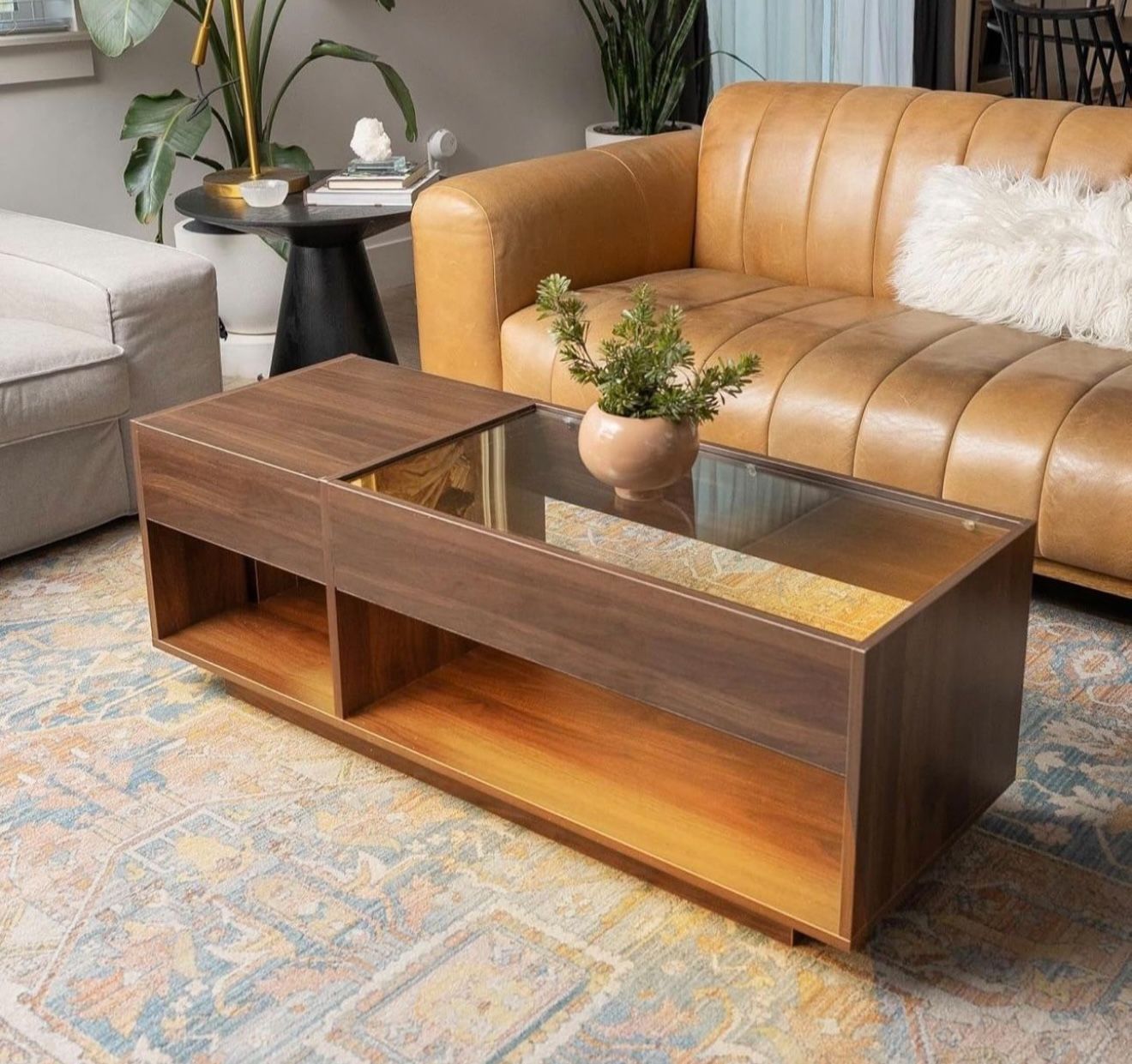 Wood Coffee Table with LED Light