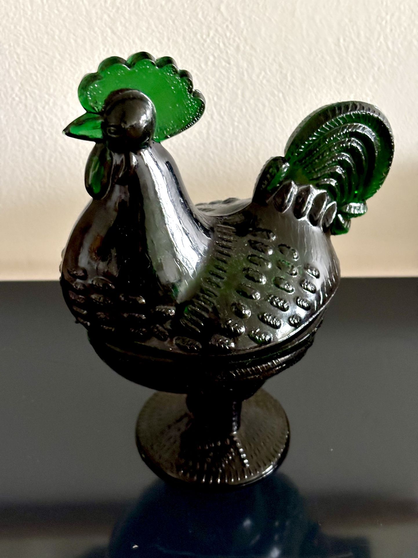 Depression Era Emerald Green Rooster Covered Fish
