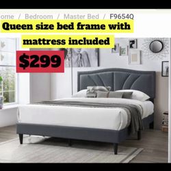Queen Size Bed Frame With Pillow Top Mattress Included 