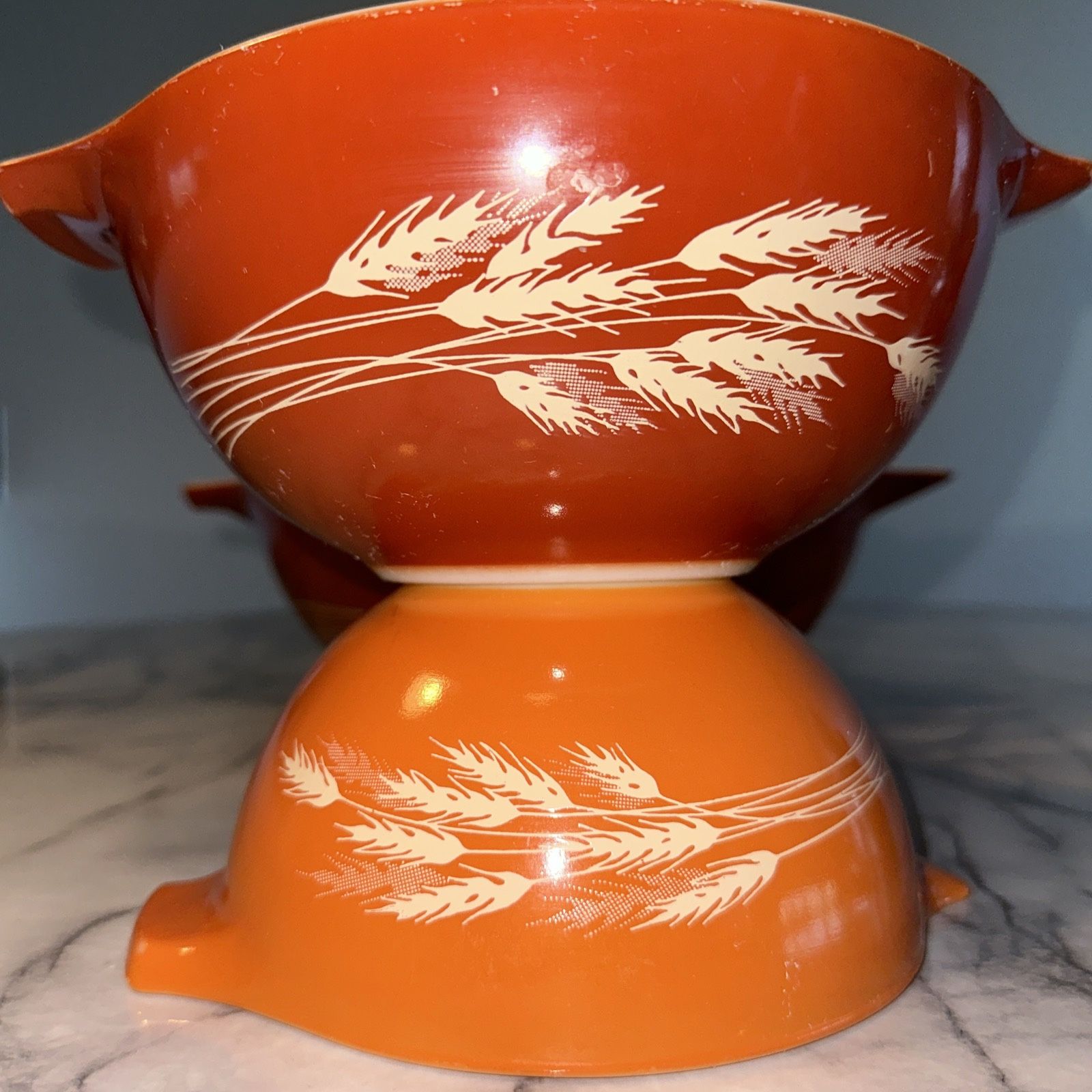 Vintage Pyrex Autumn Harvest Wheat Nesting Cinderella Mixing Bowls Set of 3