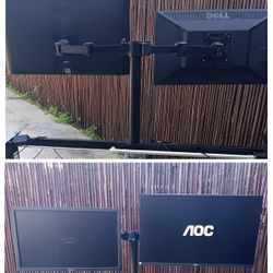 2 Monitos With Dual Arm - 1-Dell 24"  / 1-AOC 27"  Cables Included  Pricing For All