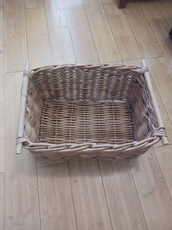 Wooden and wicker storage baskets