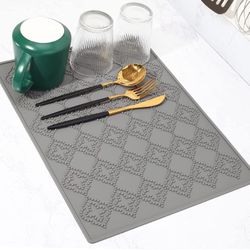 Silicone Dish Drying Mat for Multiple Usage,Easy Clean,Heat-Resistant Silicone Mat for Kitchen Counter or Sink (12"×16", Gray)