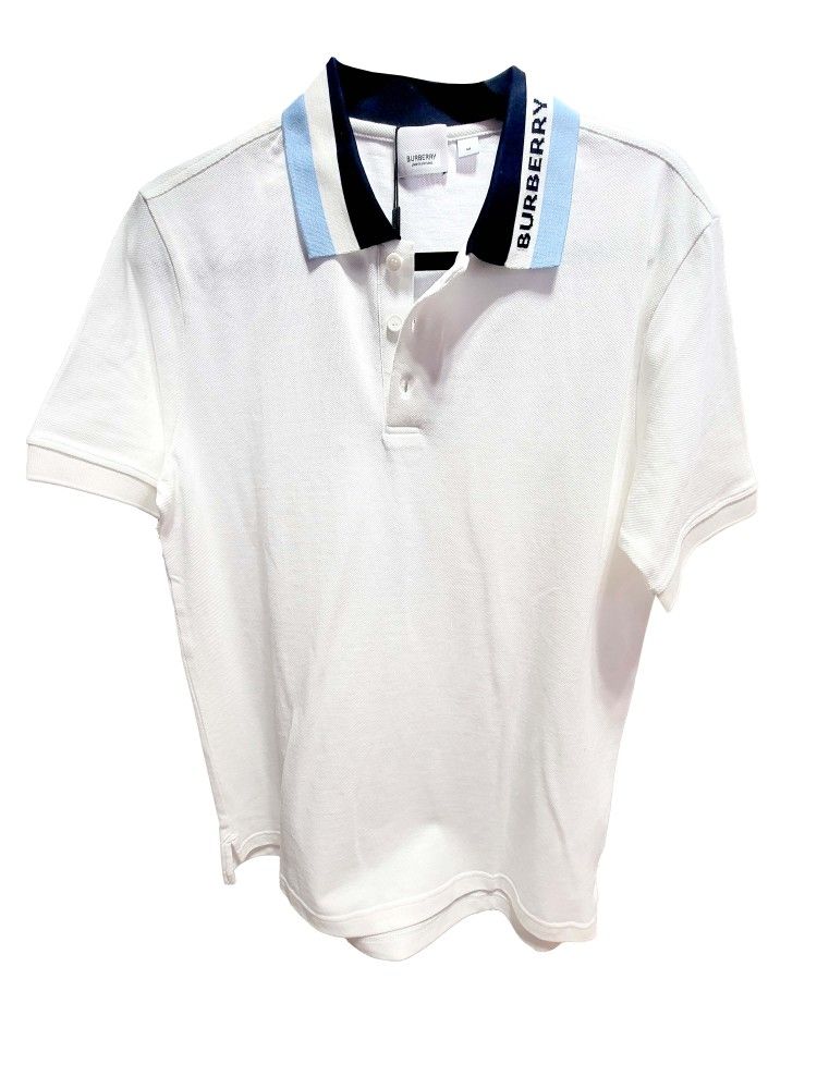 Burberry Logo Cotton Piqué Polo  Collar White  M T-shirt